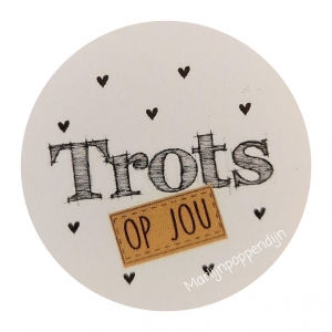 Sticker 4 cm met tekst ''Trots op jou''.